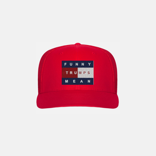 Flexfit® 6-Panel Trucker Cap - Red - Funny Trumps Mean - Red-White-Blue